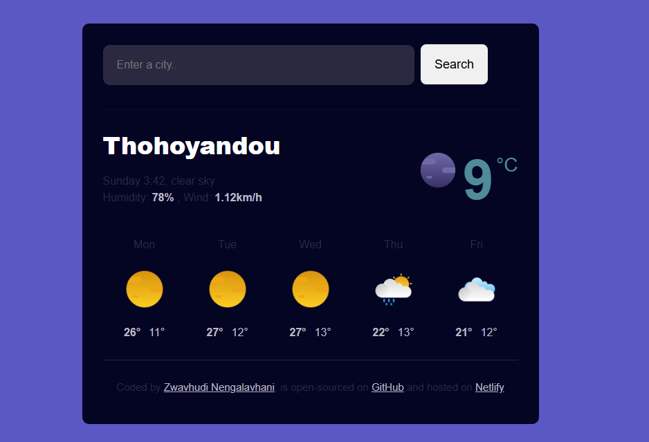 weather app screenshot